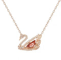 Pink Crystal Swan Necklace - Rose Gold