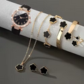 7PCS Women's Elegant Quartz Watch & Lucky Flower Jewelry Set