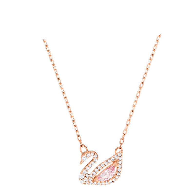 Mini Pink Swan Necklace - Rose Gold