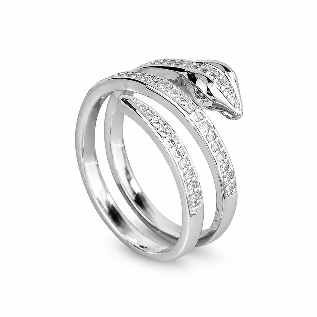 Serpenti Crystal Coil Ring - Silver