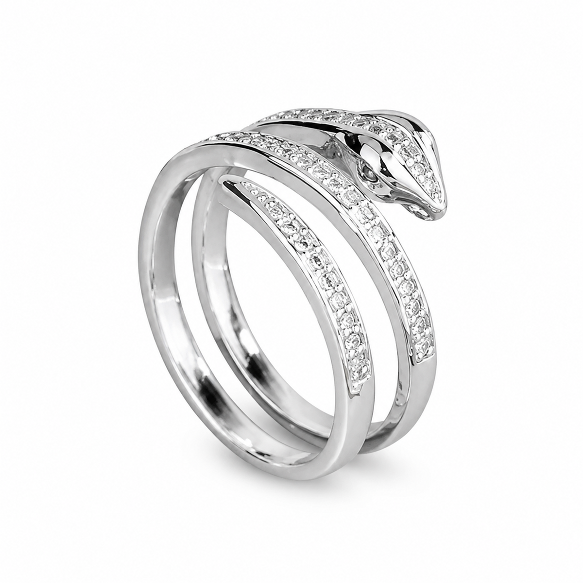 Serpenti Crystal Coil Ring - Silver