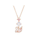Pink Dangle Swan Necklace - Rose Gold Crystal Drop