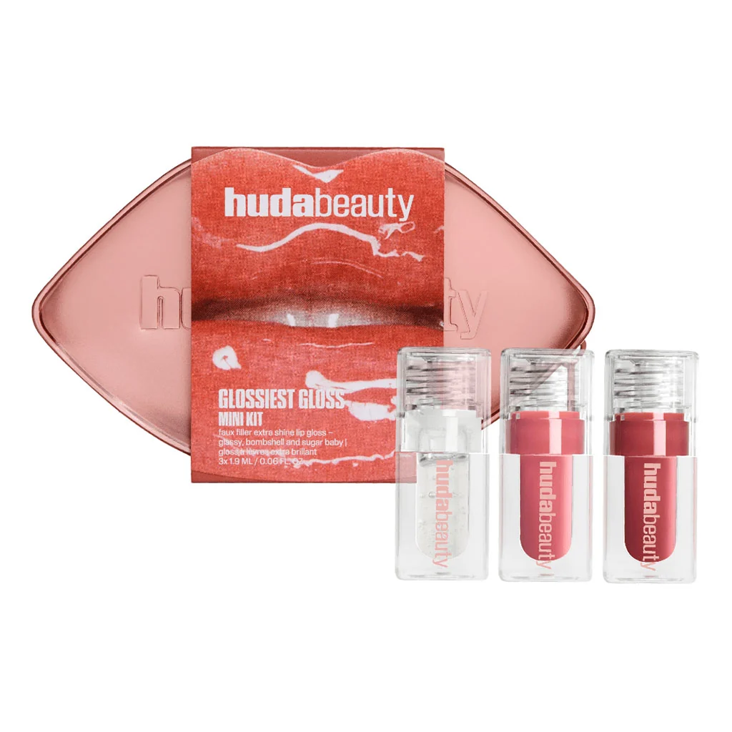 HUDA BEAUTY Glossiest Gloss Trio Mini Kit - Glacé, Sugar Baby & Bombshell