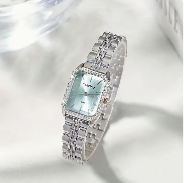 CARYINO Women's Crystal Square Quartz Watch - Mint Dial